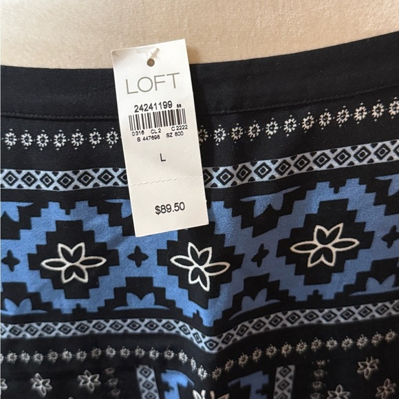 LOFT Black and Blue Patterned Midi Dress - Picture 6 of 6